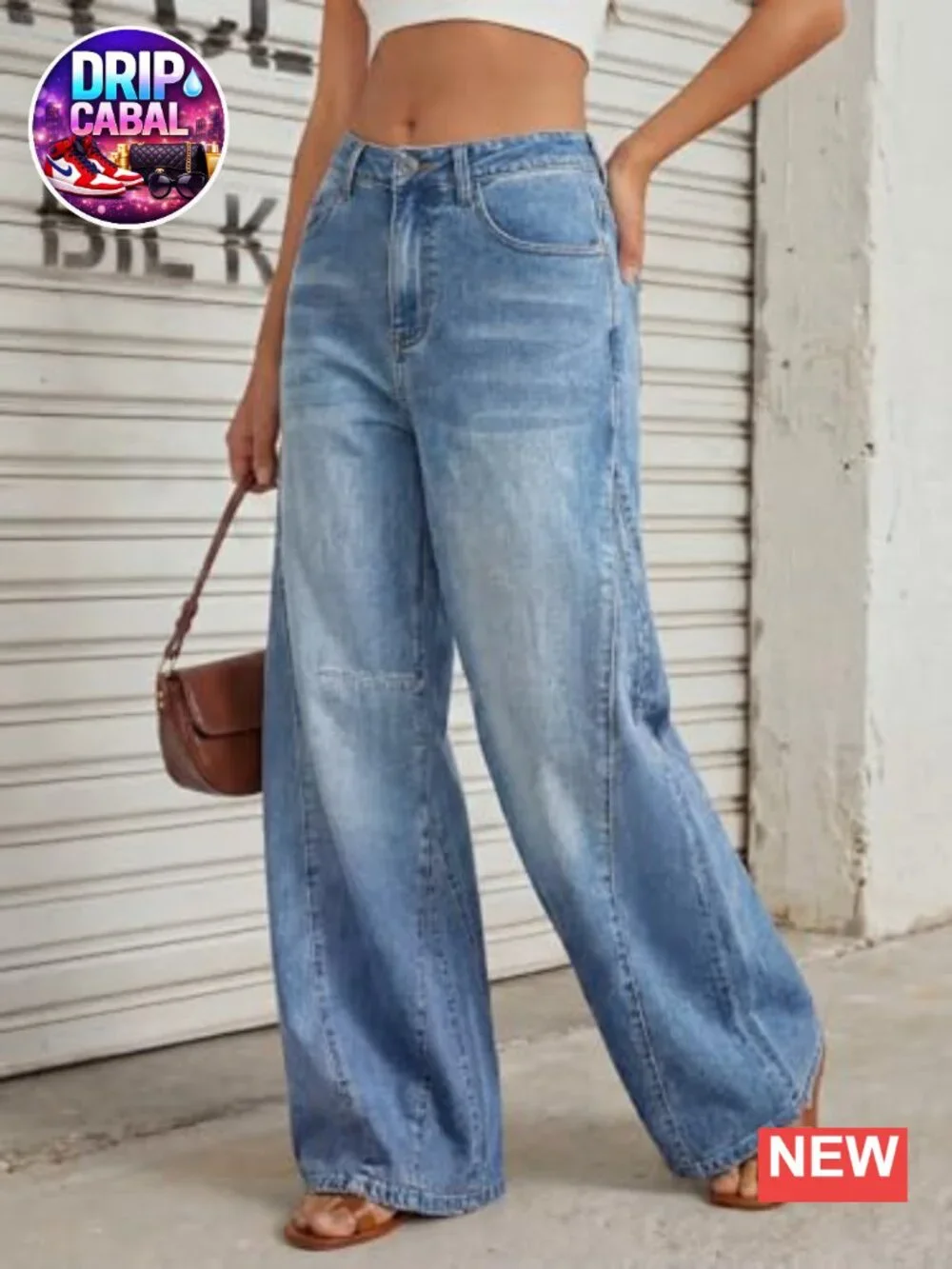 High Waisted Wide Leg Flare Jeans with Pockets - Cotton Blend
